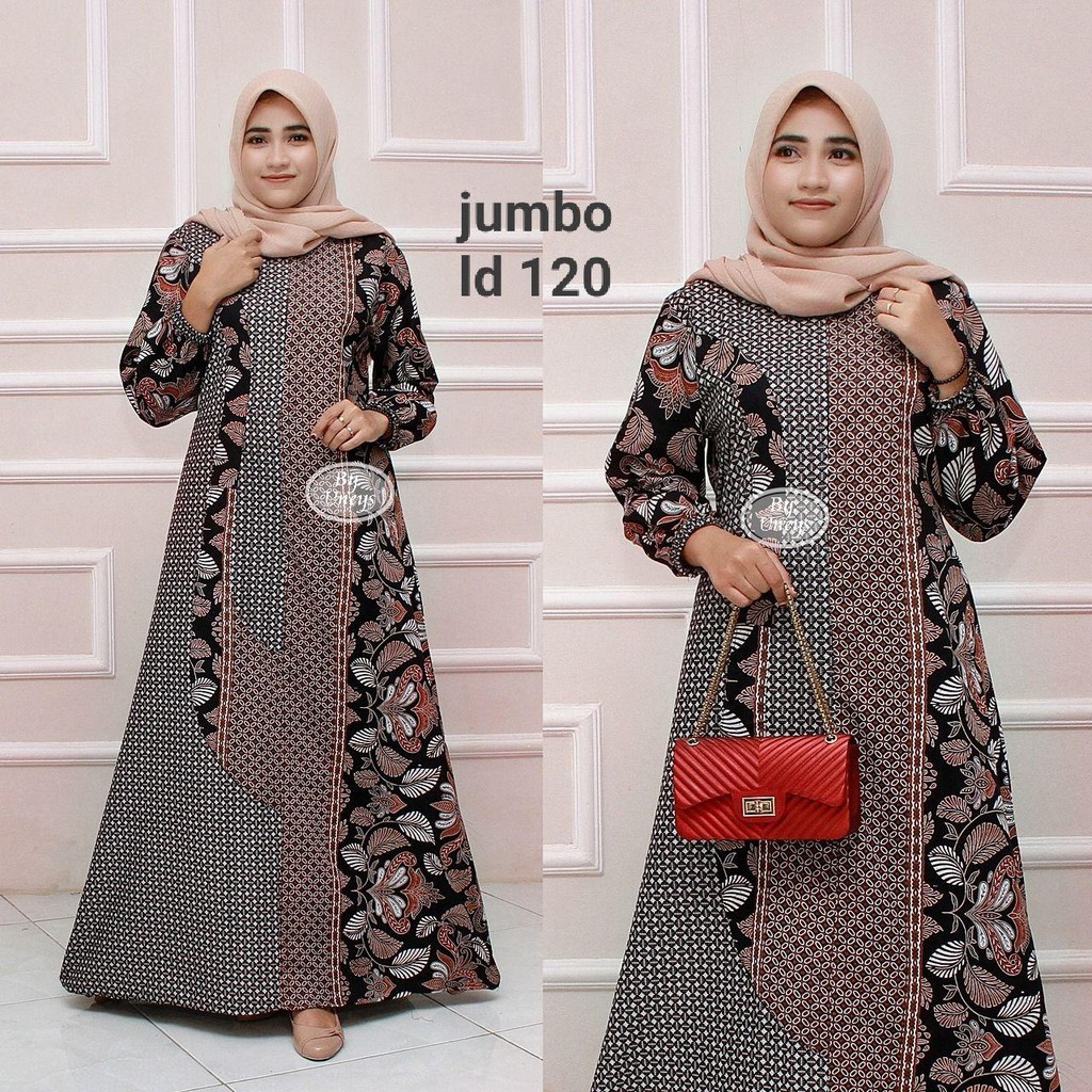 Gamis Batik Super Jumbo LD 110 Dan LD 120 Bahan Katun Motiv Terbaru Bisa Cod