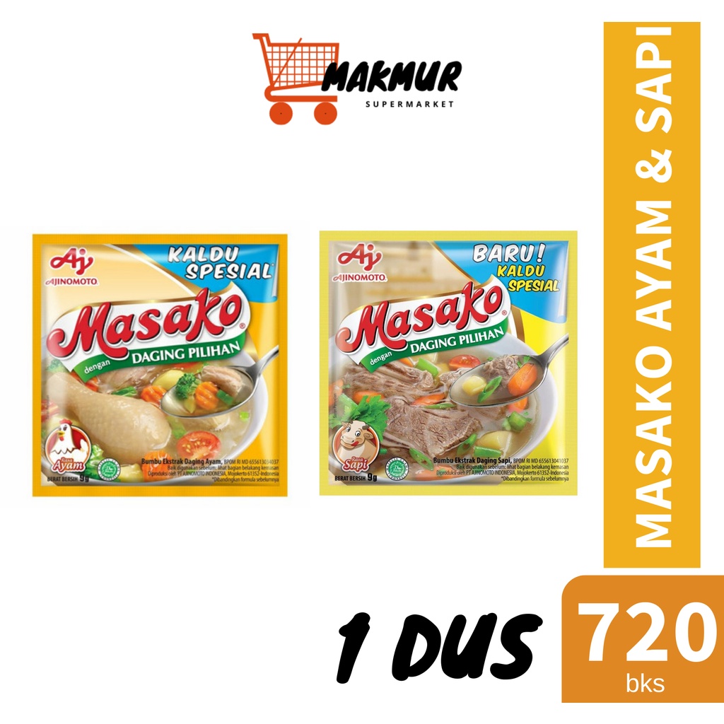 

Masako Bumbu Pelezat Rasa Ayam dan Sapi 9 gram - 1 dus isi 720 pcs