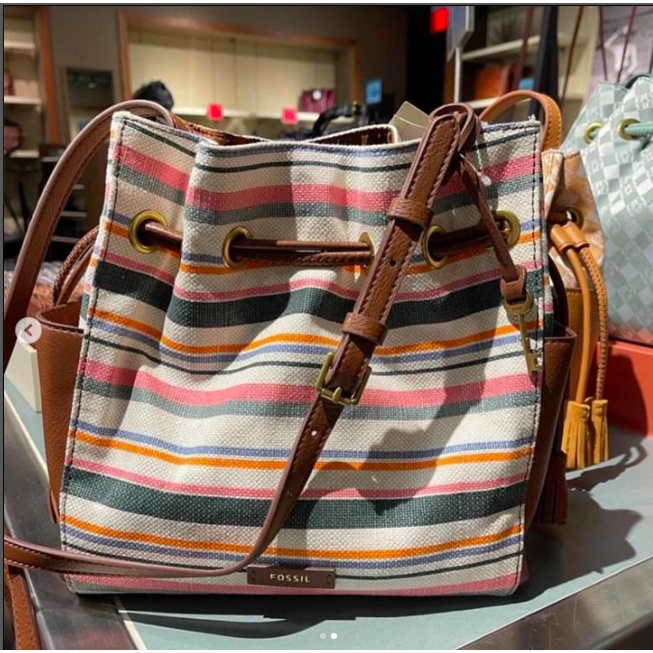 Tas Wanita Fossile Rayna Medium drawstring crossbody stripe