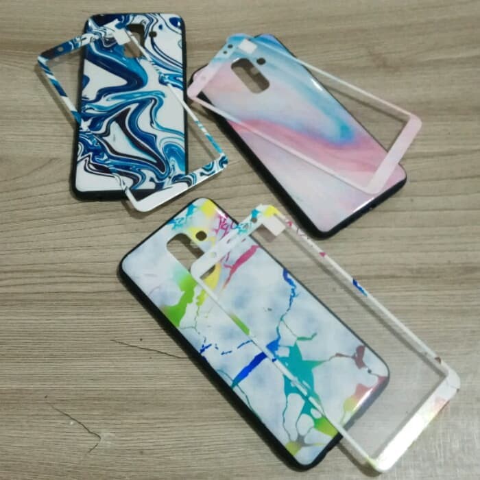 PROMO.. SAMSUNG J8 2018 CASE 360 MARBLE FREE TEMPERED GLASS MARMER J8