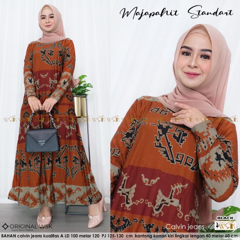 Gamis batik trendy calvin jeans majapahit dress LD 100 110 Bahan calvin jeans premium