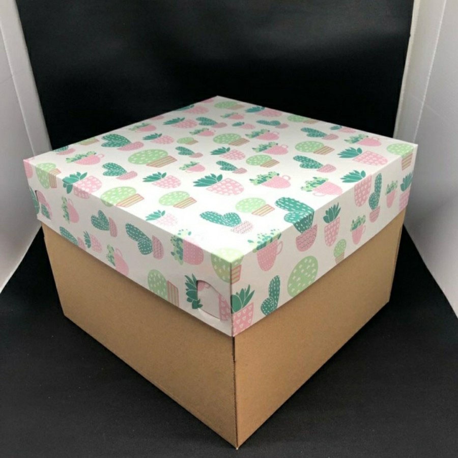 

(5 Pcs) Dus Kotak Kue Ulang Tahun Packaging Hampers Bon Appetit Kotak Kado Cake Box 25x25 Motif Kaktus