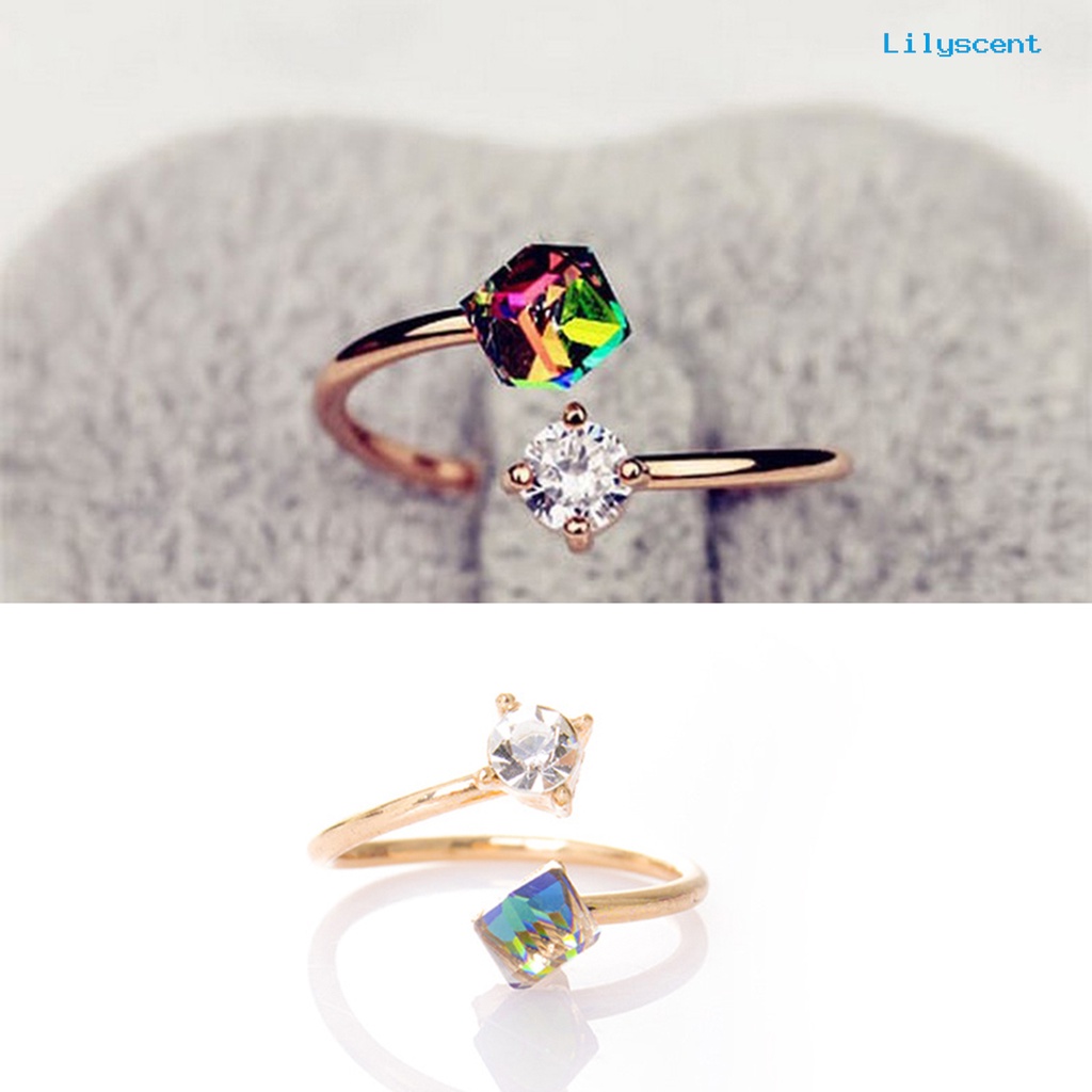 Ls Cincin Tunangan Adjustable Bahan Alloy Hias Berlian Imitasi Multi Warna Anti Pudar Untuk Wanita