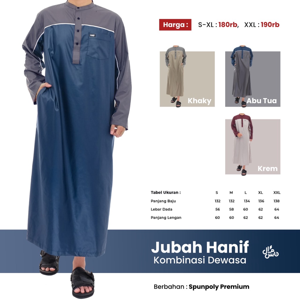 Jubah Pria Dewasa Lengan Panjang Kombinasi Premium Hanif