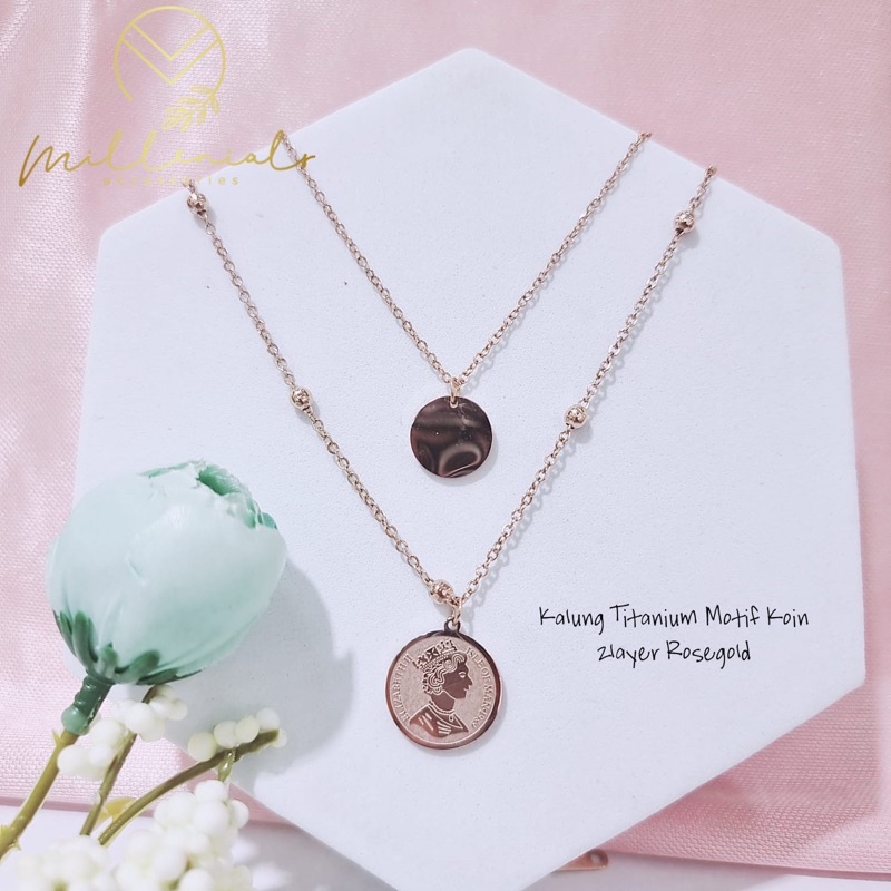 Coin Double Layer Necklace / Kalung Koin Elizabeth 2 Layer Anti Karat Fashion Korea