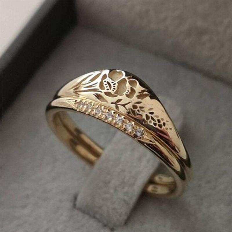 Set Cincin Pasangan Motif Bunga Warna Emas / Silver Untuk Pesta