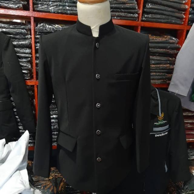 Jasko Hitam Polos Jas Koko Pria Dewasa Jas Mandarin Atasan Muslim Pria