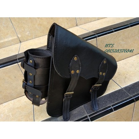AKSESORIS SIDEBAG MOTOR  DENGAN TEMPAT BOTOL ASLI KULIT
