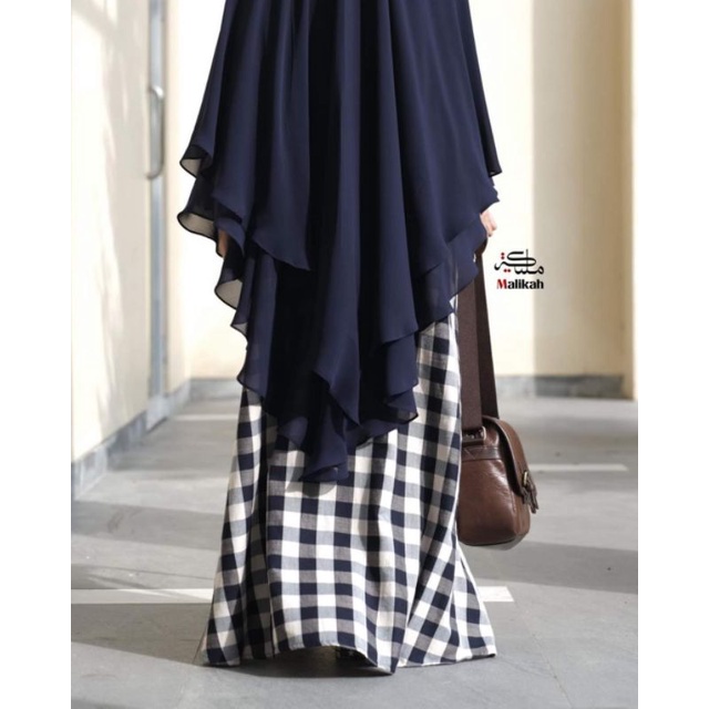 Double Layers Chiffon Khimar Abaya Malikah (navi)