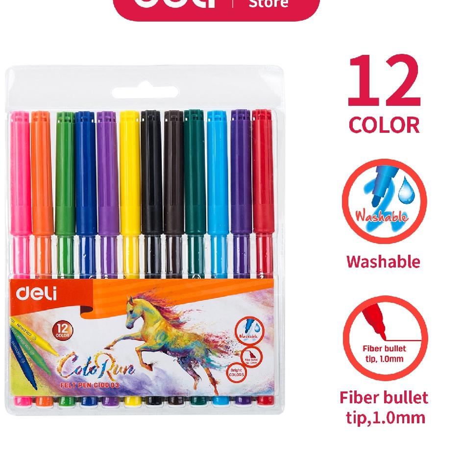 

Diskon CPVKW Deli Spidol Warna - Felt Pen dapat dicuci 1.0mm 12 Warna EC10003 50 Paling Popular