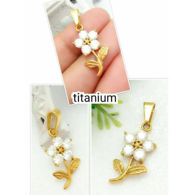 Liontin gold bunga titanium mata zicron
