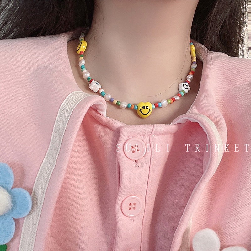 Gelang Tangan Manik-Manik Elastis Warna-Warni Motif Bintang / Awan / Smiley Face Untuk Wanita