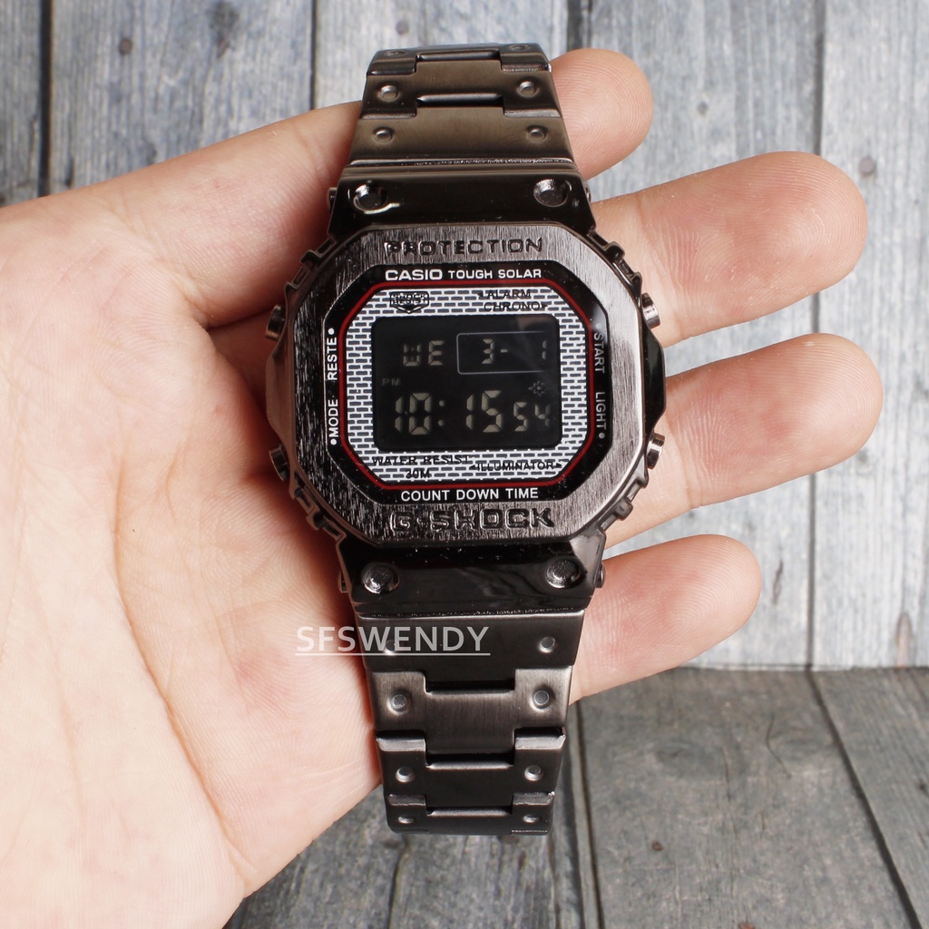 Jam tangan rantai pria Besi stainless steel G Shock anti karat Hitam DW-5600