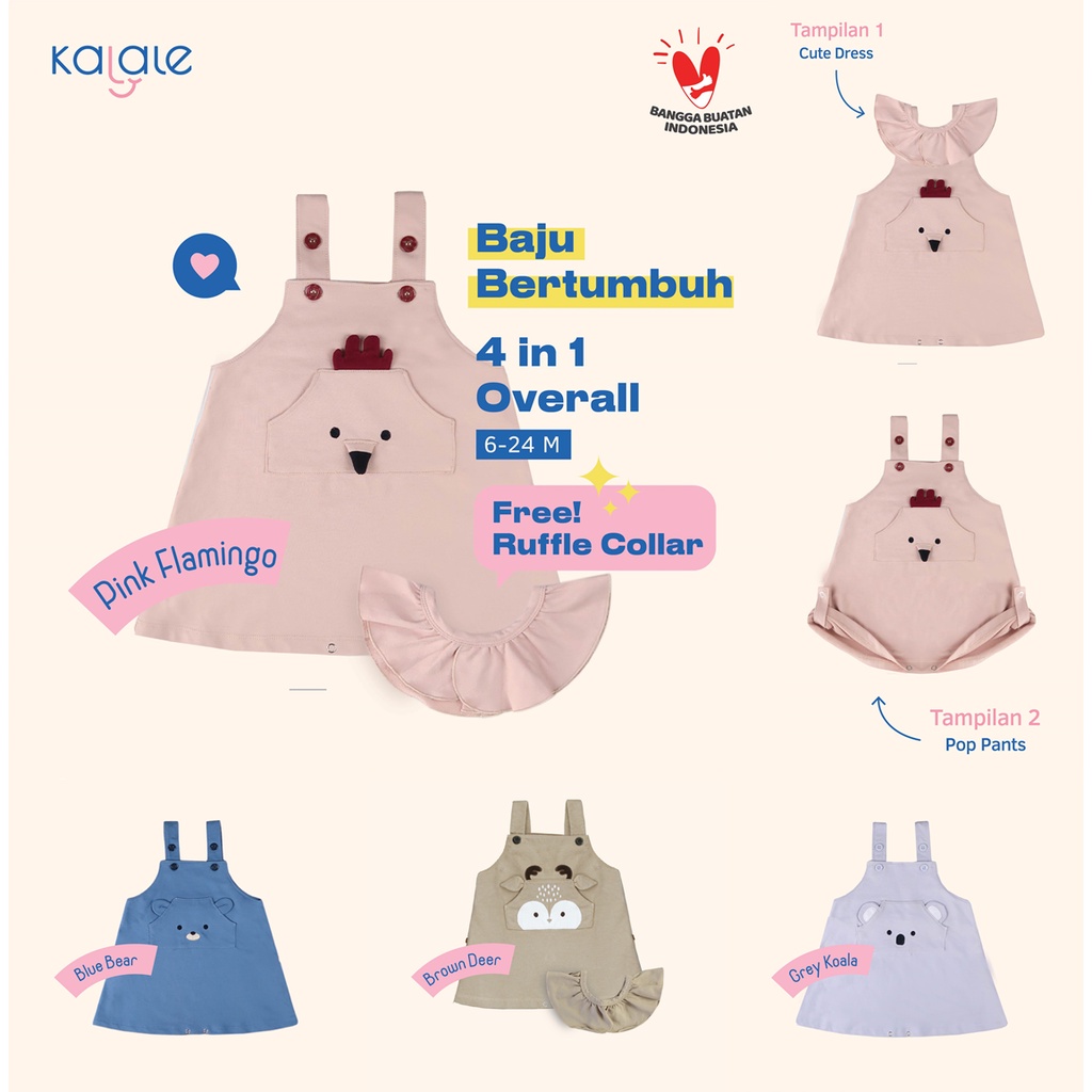 4in1 OVERALL GIRL JUMPSUIT DRESS ANAK DAN BAYI KALALE BAJU KODOK 6-24M