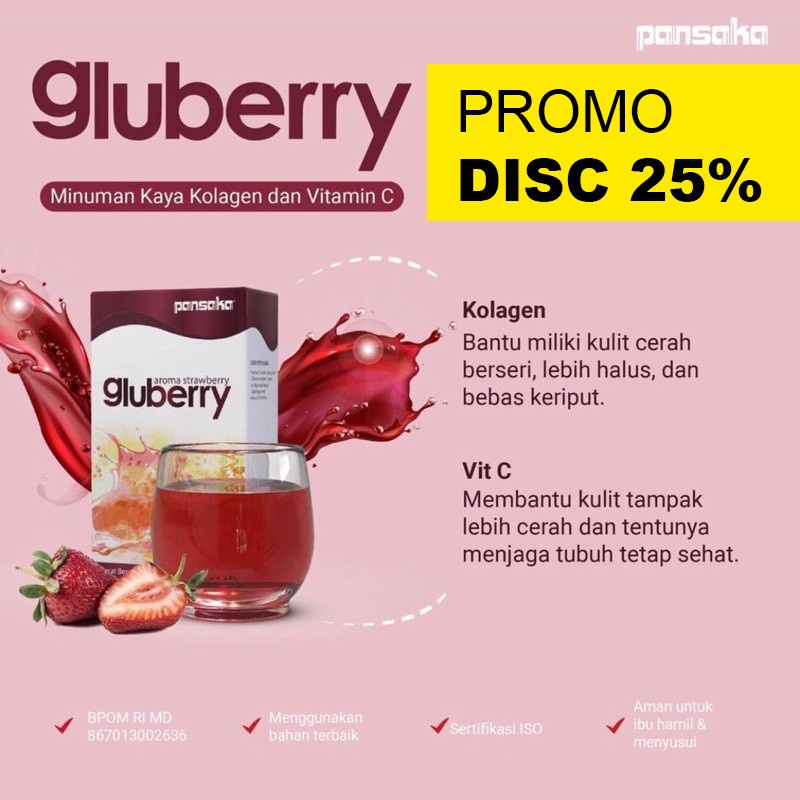 Pansaka Gluberry Aroma Strawberry, Minuman Kaya Kolagen dan Vitamin C