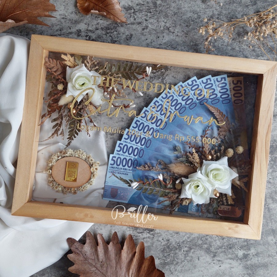 Mahar Frame Rustic/Mahar Pernikahan Logam Mulia dan Uang - Liliane