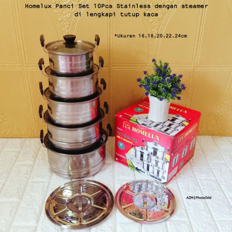 Homelux Panci Set Stainless 10pcs/Subron Panci set/Tri J Panci Set