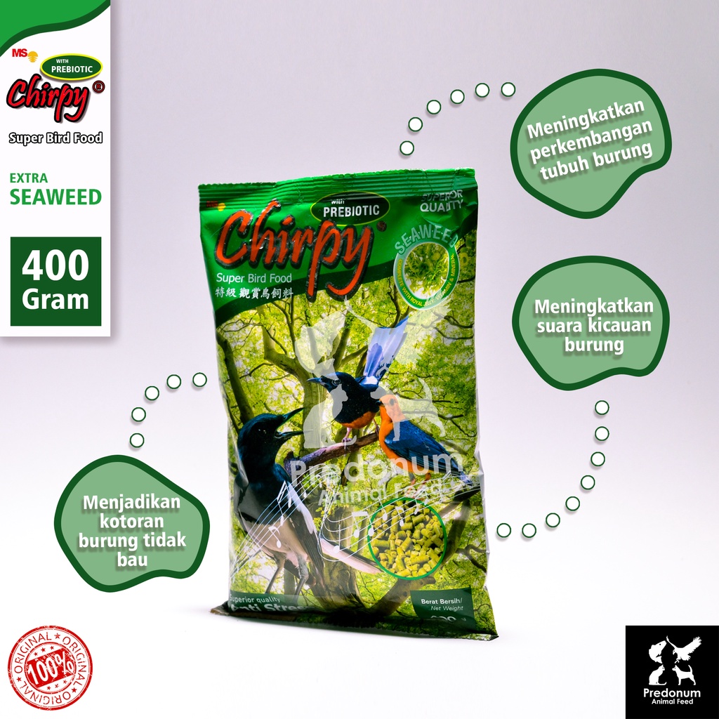 Chirpy Seaweed Hijau / Ijo Voer/Pur Pakan Makanan Murai Jalak 400 Gram