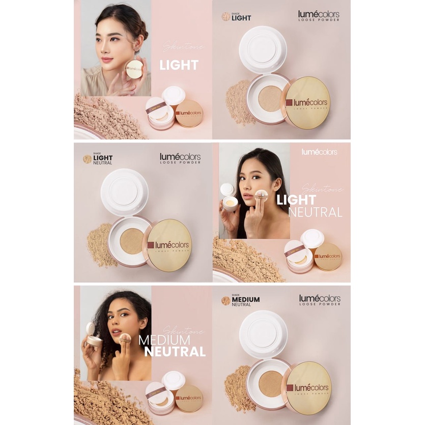 Lumecolors Bali ~ Bedak Tabur Loose Powder 4 Warna Light Light Neutral Medium Neutral Golden Tan