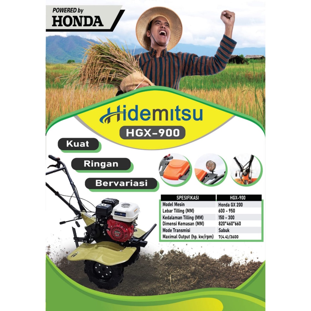 Mesin Cultivator Traktor Bajak Sawah Honda Hidemitsu HGX 900