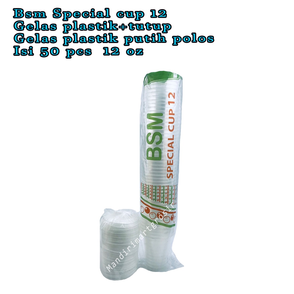 Bsm Special cup 12 * Gelas plastik+tutup * gelas plastik putih polos  * Isi 50 pcs * 12 oz