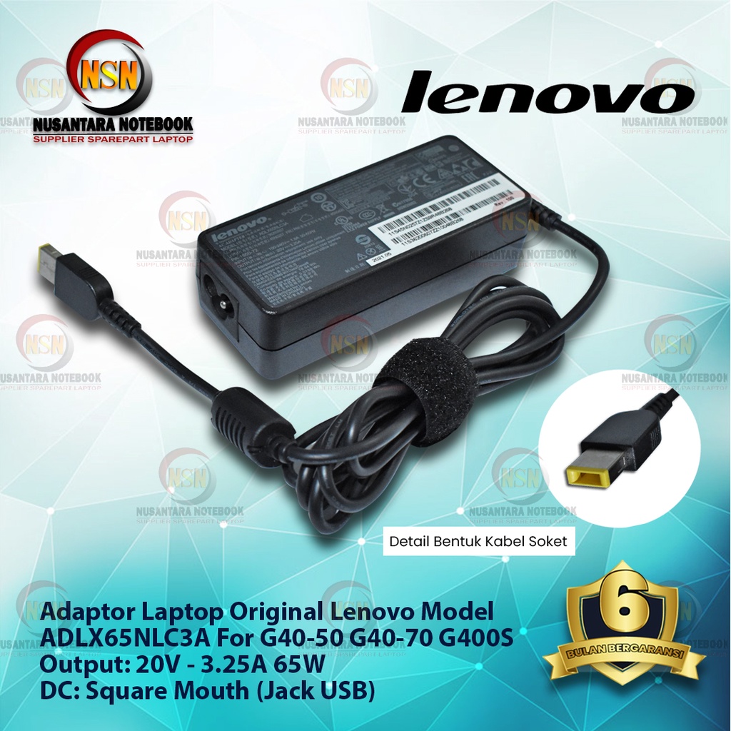 Adaptor Charger Original Lenovo 20V 3.25A Square Mouth Usb For G40-30 G400S