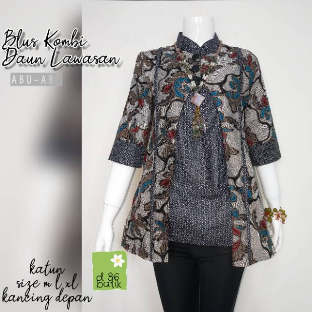 Blus Davina Kombi Daun Lawasan Baju atasan batik katun murah wanita modern kekinian