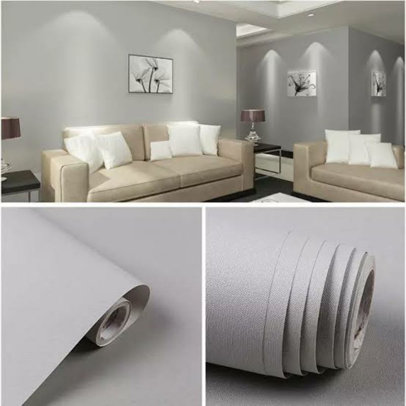 (COD) "OS" Wallpaper Dinding Polos Abu-abu Sticker Dinding  Polos Abu Muda