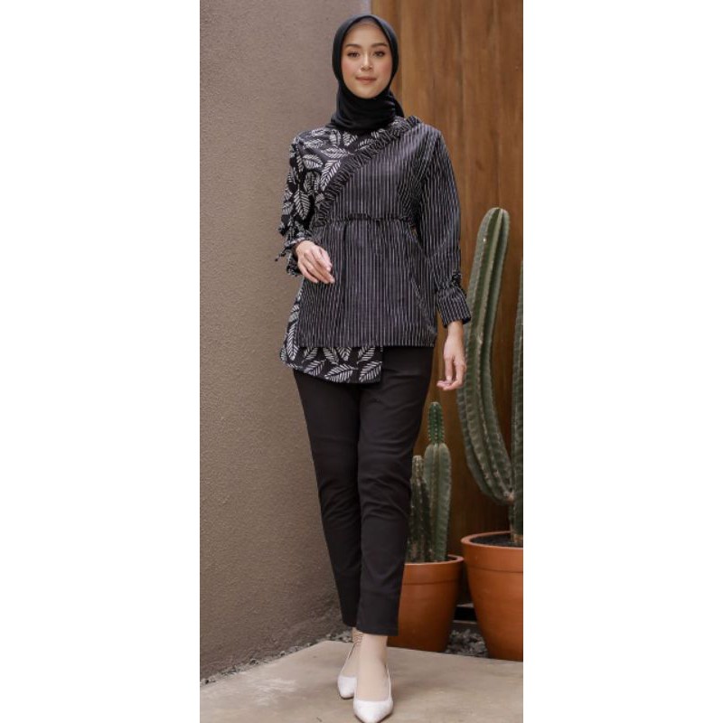 Atasan Batik Wanita Kerja Jumbo Dolby Dolbi Dobby Doby Modern dan Terbaru 2020-Hitam