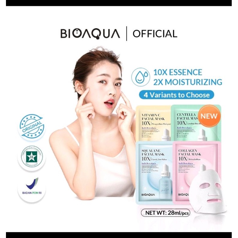 [BPOM] BIOAQUA Sheet Mask Brightening 25gr - Masker Wajah Bio Aqua | 10X Facial Mask | Cherry Collagen Lip Mask | Blackhead Care Mask | Collagen Neck Mask | Eye Mask 7.5g