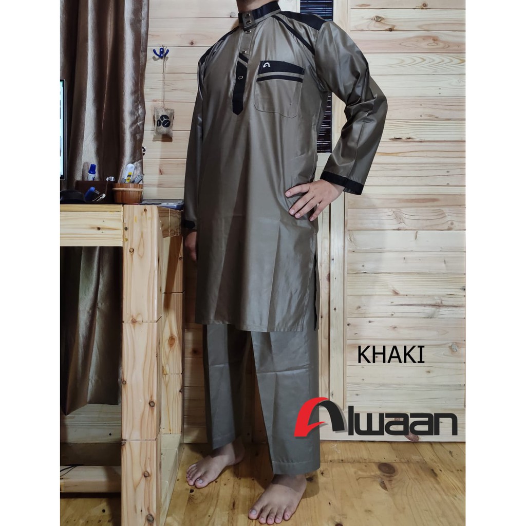 Baju/pakaian muslim pria koko gamis stelan dewasa ALWAAN/ATTALWIN model SD018 warna KHAKI