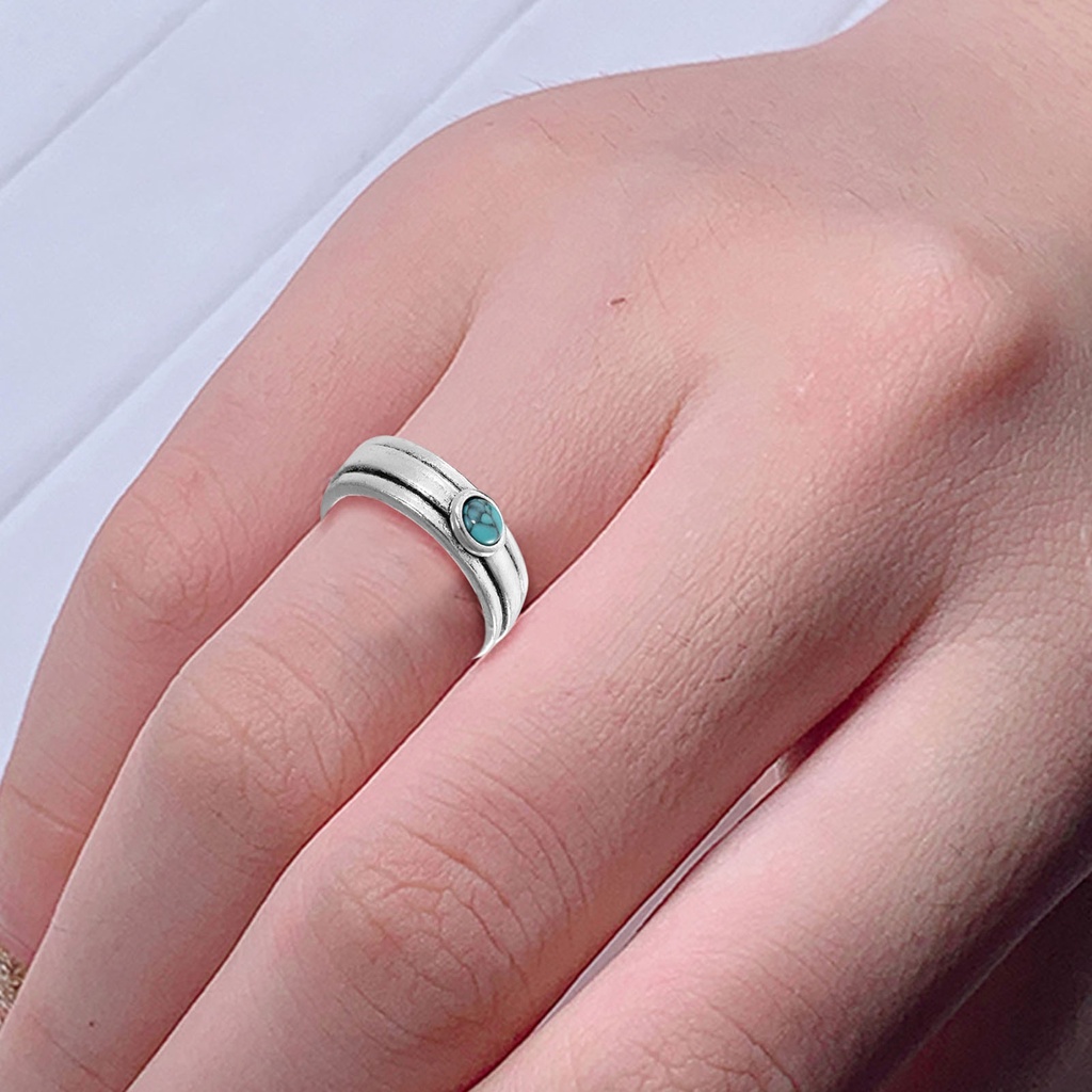 Hu Hu Hu Hu Hu Alat Bantu Pasang Kacamata♡ Cincin Tiga Lapis Gaya Etnik Vintage Dengan Turquoise Untuk Wanita