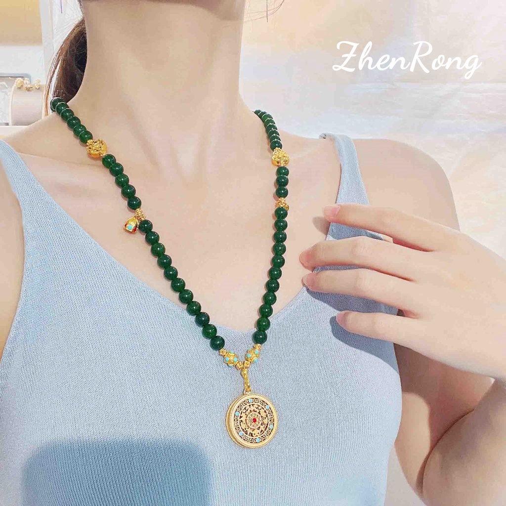 Goldkingdom Fashion Perhiasan Emas Asli Kadar 375 Bangkok Aksesoris Ready Stock French Emerald Beads Hang Tag Kalung Multi Lingkaran Gelang Wishy Hand String Necklace Woman