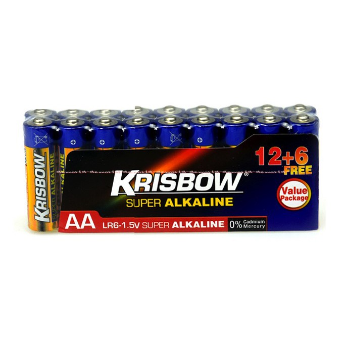 Krisbow Alkaline Baterai Ukuran AA 12 + 6 Batrai Batrai Jam dinding A2