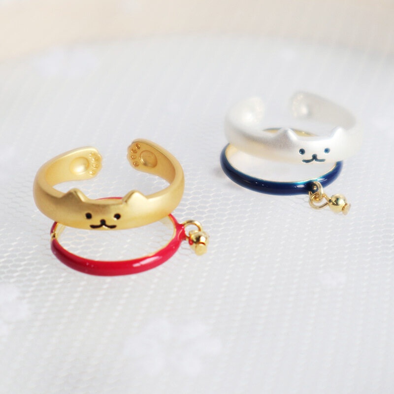 2pcs / set Cincin Enamel Desain Cakar Kucing Lucu Untuk Pasangan