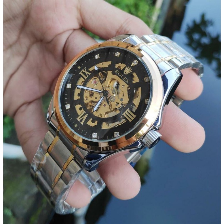 Jam Tangan Stainless Automatic Tanpa Baterai Jam Tangan Kinetik Tenaga Gerak Bisa COD