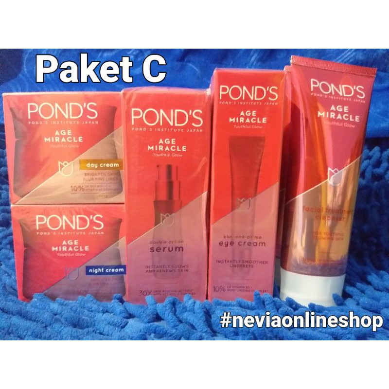 ✔Paket Anti Aging ✔ Ponds Age Miracle Day/Night 50gr, Seruk 30ml, Eye Cream 15ml, FF 100ml