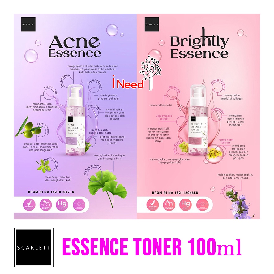 (INEED) SCARLETT Essence Toner 100ml - Scarlett Acne Essence Toner - Scarlett Brightly Essence Toner