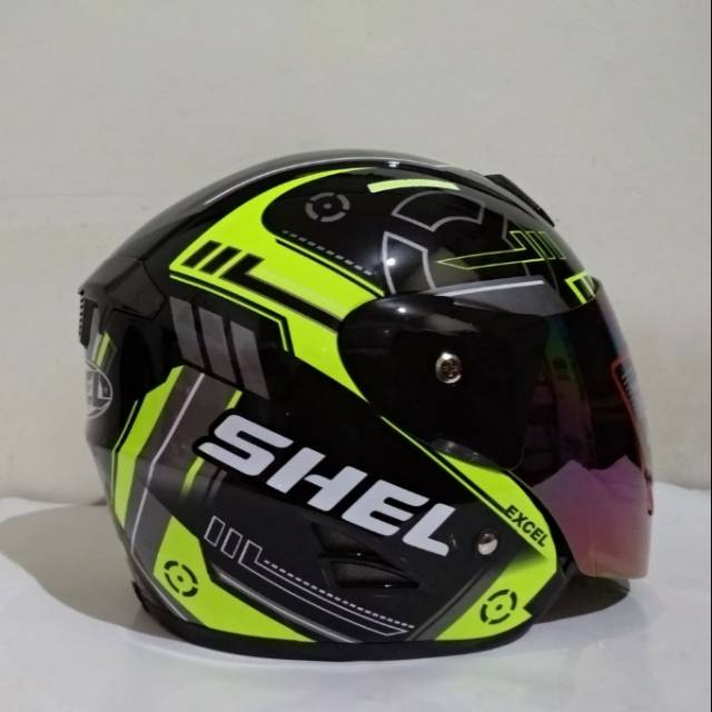 HELM HALF FACE SHEL EXCEL ANDROMEDA BLACK YELLOW FLUO GLOSS