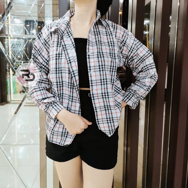 RD FASHION Kemeja Oslin Oversize | Kemeja Korea Jumbo Wanita | Bahan Creap - Fit to L-BB PUTIH