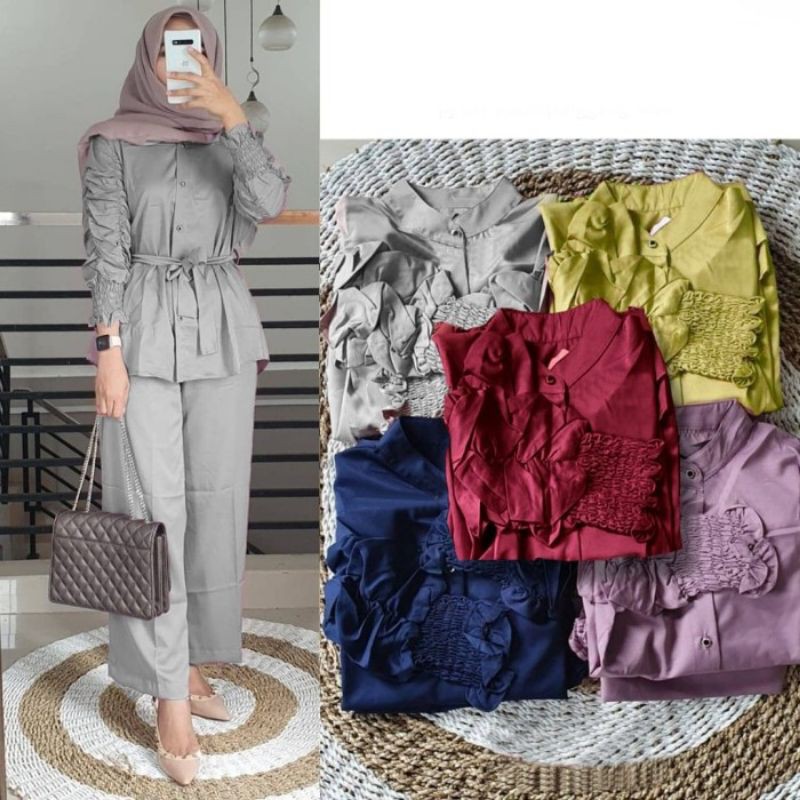 Baju Setelan Kekinian Wanita Muslim Nabtik Real Pic rayon viscose cardi LD124cm pj100cm