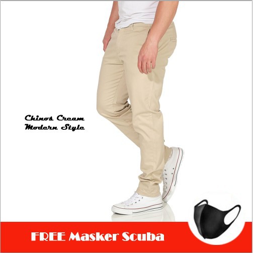 Promo Masker Scuba Celana Chino Pria Celana Panjang Pria Melar Bagus Cream Moca Hitam Abu