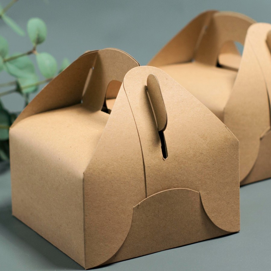 

10 pcs Gable Box Packaging Hampers Dus Jinjing Cokelat Polos Kardus Tenteng Kemasan Kue Brownies Size 14x14x8 cm
