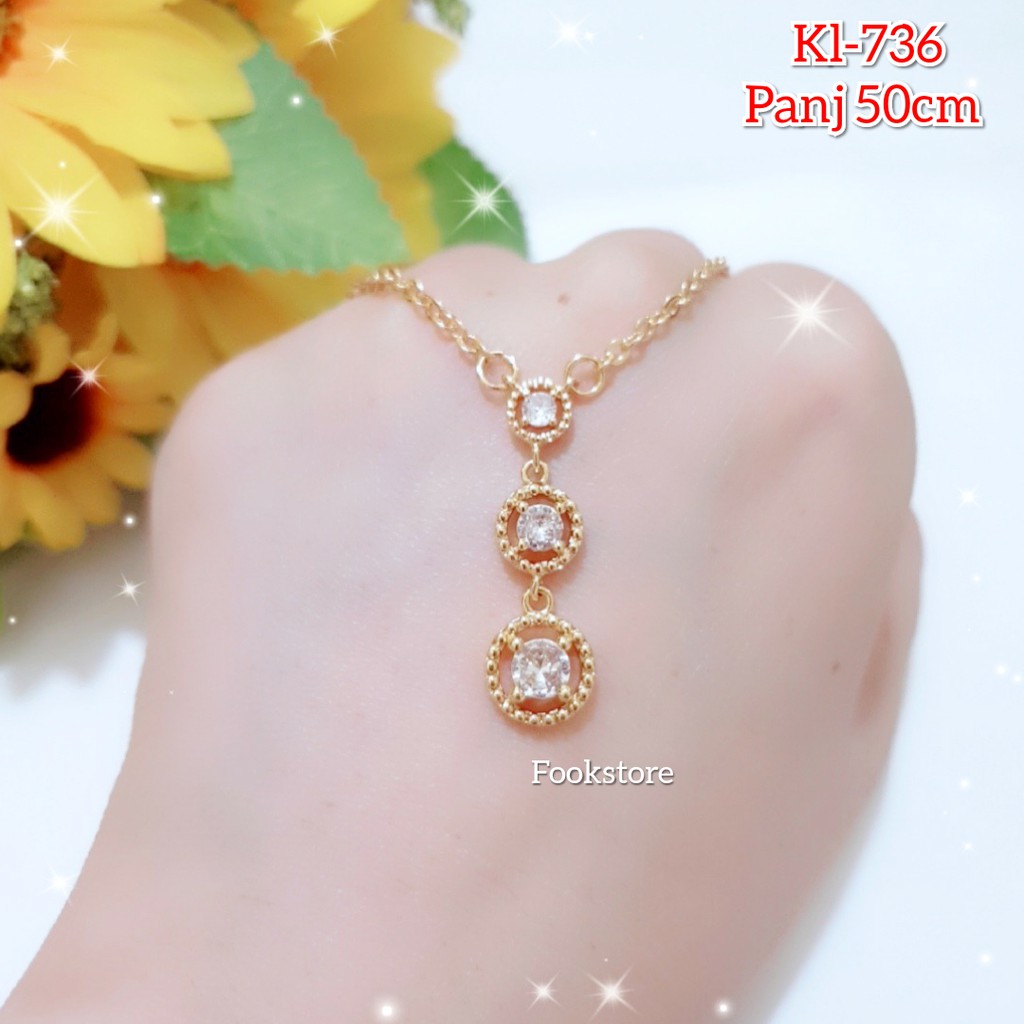 Perhiasan wanita / Kalung liontin OVAL permata korea