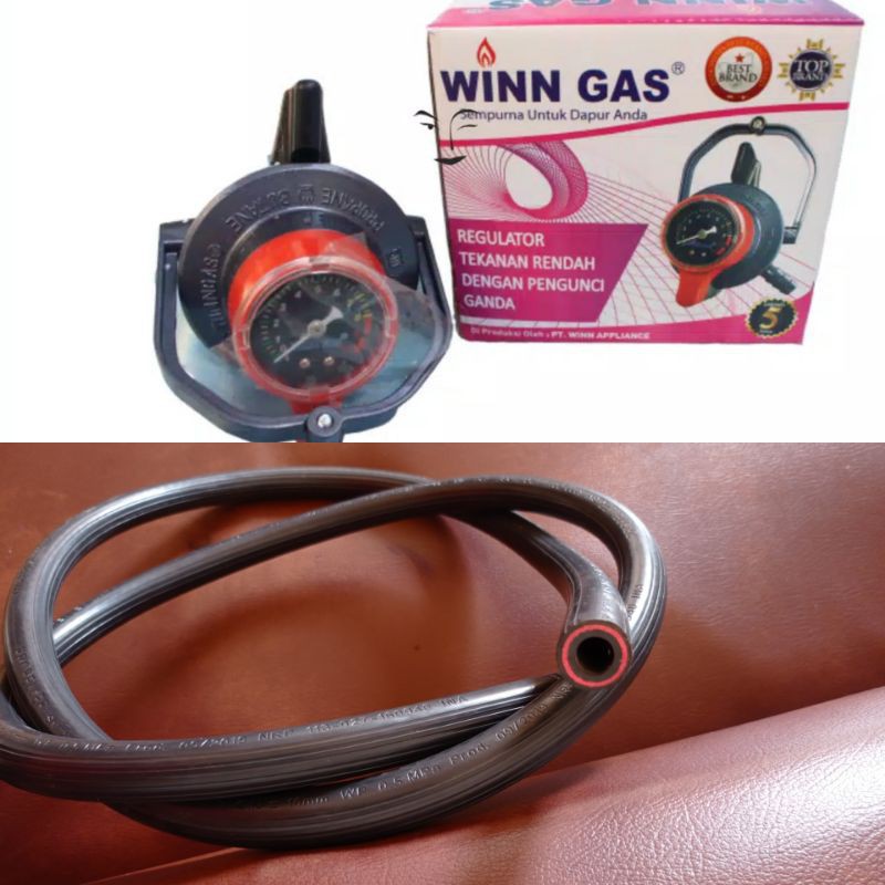 Regulator WINN GAS W 900 M , Paket  , Selang Gas Klem  LPG 3  lapis ori