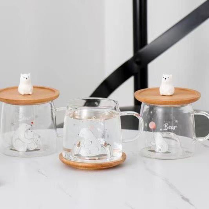 Triple W Snow Bear Glass Cup Mug Set Gelas Cangkir Beruang Kutub Kaca Lucu Unik