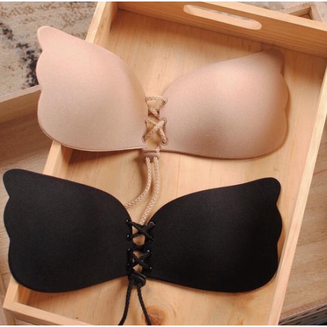 ☊ Bra push up CUP A B C beige black tempel backless tanpa tali invisible - Beige, Cup A ✿