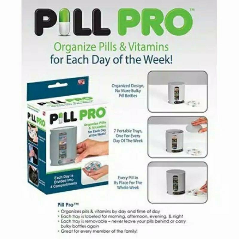 PILL PRO Organizer Tempat Simpan Obat 4 Sekat set 7 Hari