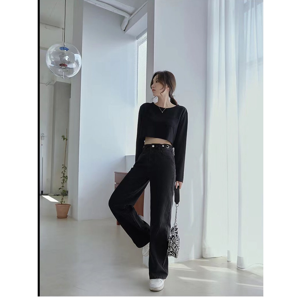 Celana Panjang Boyfriend Jeans Wanita Highwaist Hitam