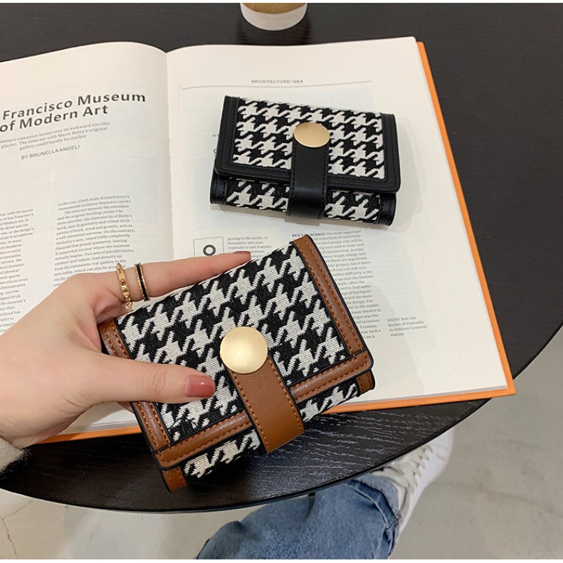 CHIKOISME - GOLDEN Dompet Lipat Motif Houndstooth Kancing Emas Cute Korean Style Zigzag mini wanita koin NR